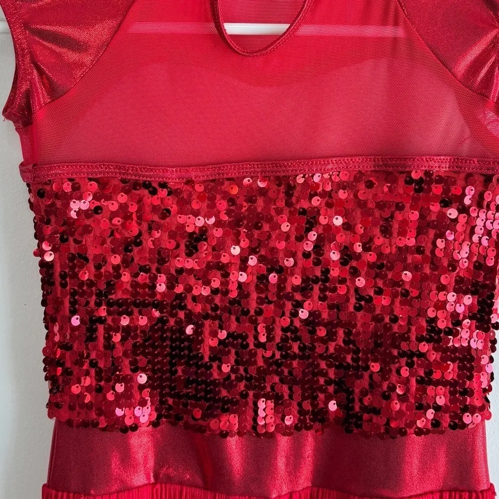 Weissman A Different Beat 10178 Sz MC Showtime Dance Costume Skating Red Fringe